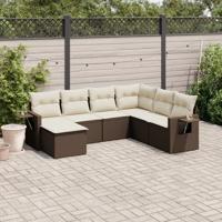 7-delige Loungeset met kussens poly rattan bruin - thumbnail