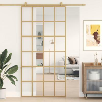 Schuifdeur 102,5x205 cm helder ESG-glas en aluminium goudkleur