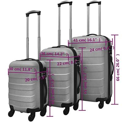 VidaXL 3-delige kofferset hard 45,5/55/66 cm zilverkleurig
