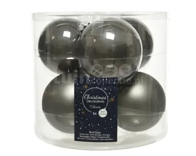 Kerstbal glas d8 cm warm grijs ass 6st Decoris - Decoris Kerstbal glas d8 cm warm grijs ass 6st Decoris - Decoris