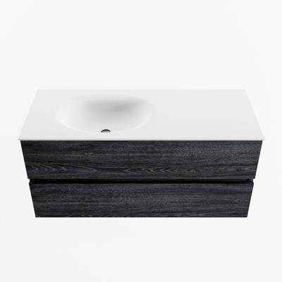 MONDIAZ VICA 110cm badmeubel onderkast Antracite 2 lades. Wastafel MOON links 1 kraangat, kleur Talc.