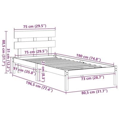 Bedframe met hoofdeinde Wit 75 x 190 cm Massief grenenhout Bedframe met hoofdeinde Wit 75 x 190 cm Massief grenenhout