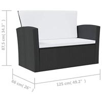 8-delige Loungeset met kussens poly rattan zwart - thumbnail