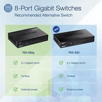 TRENDnet TEG-S82G 8-Port Gigabit GREENnet Switch, Ethernet Splitter, 10/100/1000 Mbps, ventilatorloos, 16 Gbps schakelcapaciteit, metalen behuizing, plug & play,zwart - thumbnail