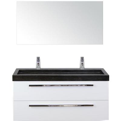 Seville Badmeubelset 120 cm - 2 Laden Wit Hoogglans - Wastafel Lucca Enkel met Spiegel