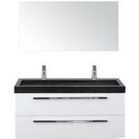 Seville Badmeubelset 120 cm - 2 Laden Wit Hoogglans - Wastafel Lucca Enkel met Spiegel - thumbnail
