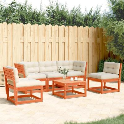 5-delige Loungeset met kussens massief grenenhout wasbruin - thumbnail