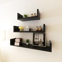 VidaXL 3 st wandschappen u-vormig mdf zwart - thumbnail