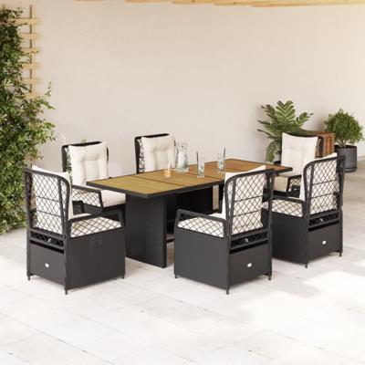 7-delige Tuinset met kussens poly rattan zwart - thumbnail