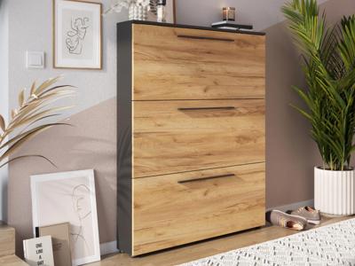 Schoenenkast WILDA 3 klapdeuren grafiet/navarra eik Schoenenkast WILDA 3 klapdeuren grafiet/navarra eik