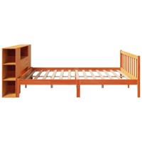 Bed met boekenkast zonder matras grenenhout wasbruin 200x200 cm - thumbnail