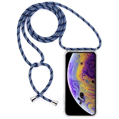 Vierhoek anti-val trasparent TPU mobiele telefoon geval met Lanyard voor iPhone X/XS (zwart blauw)