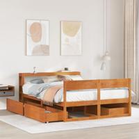 Bedframe zonder matras massief grenenhout wasbruin 135x190 cm - thumbnail