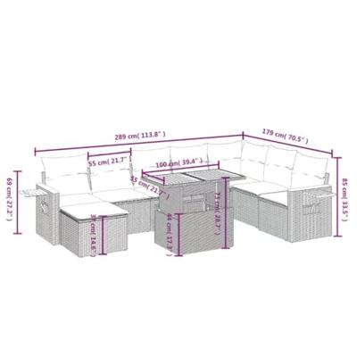 9-delige Loungeset met kussens poly rattan beige