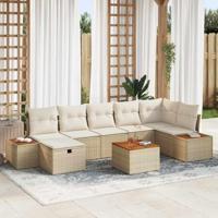 8-delige tuinset met kussens in beige poly rattan - thumbnail