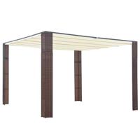 Prieel met dak 300x300x200 cm poly rattan bruin en crme - thumbnail