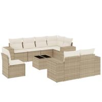 9-delige Loungeset met kussens poly rattan beige - thumbnail