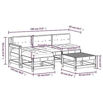 5-delige Loungeset met kussens massief hout grijs