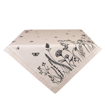 Clayre & Eef Tafelkleed 130x180 cm Beige Zwart Katoen Bloemen