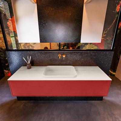 Badkamermeubelset Mondiaz Erin 150 cm met 1 Lade met RIDGE Wastafel Midden Linen Zonder Kraangaten Greeploos Mat Fire Badkamermeubelset Mondiaz Erin 150 cm met 1 Lade met RIDGE Wastafel Midden Linen Zonder Kraangaten Greeploos Mat Fire