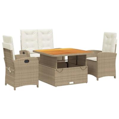 4-delige Tuinset met kussens poly rattan beige
