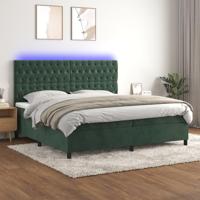 Boxspring met matras en LED fluweel donkergroen 200x200 cm - thumbnail