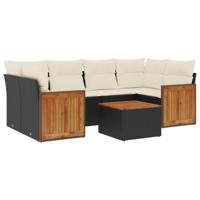 7-delige Loungeset met kussens poly rattan zwart - thumbnail