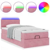 Ottoman bed met matras en LED's 120x200cm fluweel roze - thumbnail