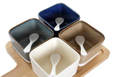 Set voor voorgerechtjes DKD Home Decor 27 x 20 x 1,3 cm Porselein Beige Blauw Bruin Groen Modern