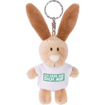 Nici sleutelhanger ich pass auf dich 10 cm polyester bruin