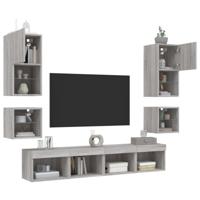 8-delige Tv-wandmeubelset met LED bewerkt hout grijs sonoma - thumbnail