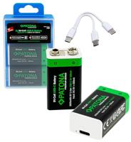PATONA 9V blok rookmelder accu's 3,6Wh (2-pack), oplaadbaar via USB-C (500mA), USB-C oplaadkabel met 2 aansluitingen voor afstandsbedieningen, draadloze microfoons, wekker en zaklamp - thumbnail