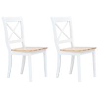 Eetkamerstoelen 2 st massief rubberwood naturel en wit - thumbnail