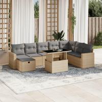 9-delige Loungeset met kussens poly rattan beige - thumbnail