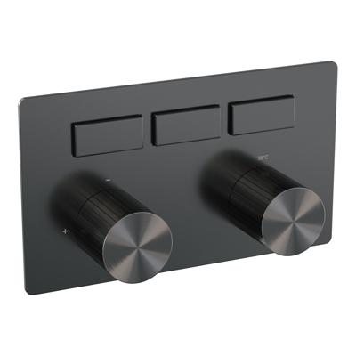Brauer Stripe 3-weg inbouwthermostaat met drukknoppen met in- en afbouwdelen gunmetal geborsteld PVD