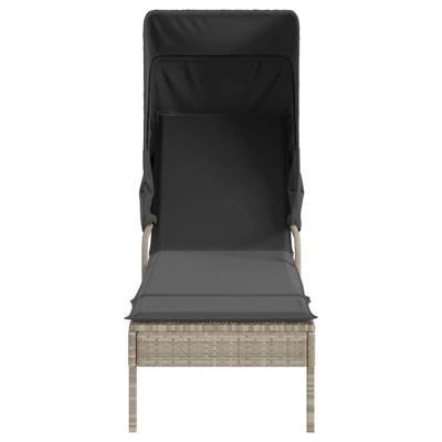 Ligbedden 2 st met luifels en tafel poly rattan lichtgrijs - thumbnail