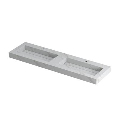 INK Pitch Wastafel Keramische Slab Bak Dubbel met Drain en Front en Side Skirts 2 Kraangaten - 1600x450x90 mm - Calacatta Mat