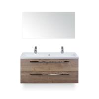 Seville Badmeubelset 120 cm - 2 laden Tabacco - Wastafel Djazz Enkel 2 kraangaten - met Spiegel - thumbnail