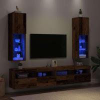 Tv-meubels met LED-verlichting 2 st 30,5x30x102 cm oud hout - thumbnail