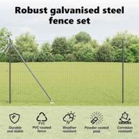 VidaXL Hek met paal grijs 1,5 x 10 m staal en pvc - thumbnail