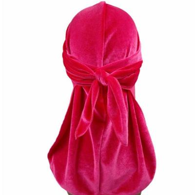 Fluweel tulband cap lange staart piraat Hat chemotherapie Cap (Rose rood)