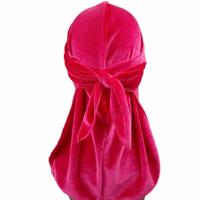 Fluweel tulband cap lange staart piraat Hat chemotherapie Cap (Rose rood) - thumbnail