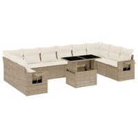 11-delige Tuinset met kussens poly rattan beige - thumbnail