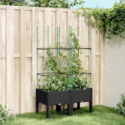VidaXL Plantenbak met latwerk 80x40x142,5 cm polypropeen zwart