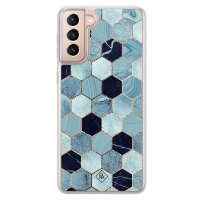 Samsung Galaxy S21 Plus hybride hoesje - Blue cubes Samsung Galaxy S21 Plus hybride hoesje - Blue cubes