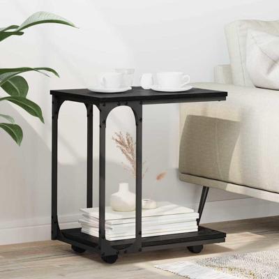 Bijzettafel met wiel Zwart Eiken 50 x 35 x 55.5 cm Bewerkt hout