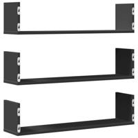 Wandschappen 3 st 80x18x18 cm bewerkt hout zwart - thumbnail