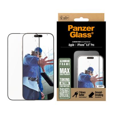 PanzerGlass Aluminium frame schermbeschermer voor Apple iPhone 16 Pro Max 6,9 inch 2024 | Versterkte hoeken voor maximale valbescherming, rand tot rand dekking, krasbestendig, eenvoudig te installeren