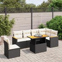 7-delige Loungeset met kussens poly rattan zwart - thumbnail