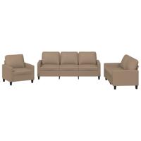 3-delige Loungeset met kussens kunstleer cappuccino - thumbnail
